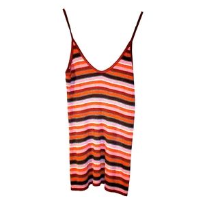 Zara Knit Metallic Striped Dress V-Neck Multicolor